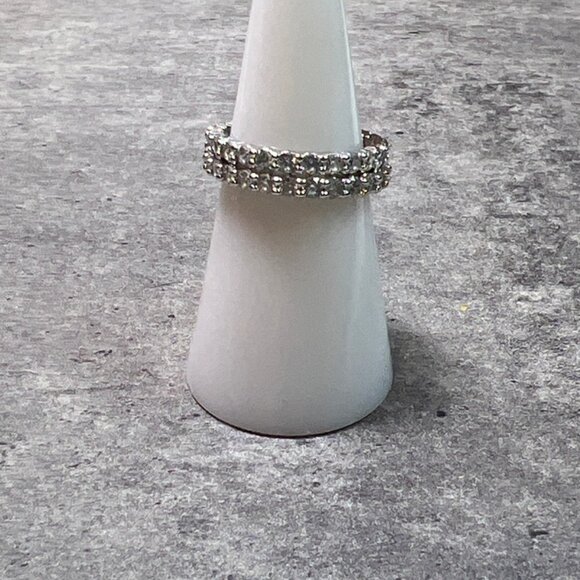 Ring Bomb Party Ring, Size 6, double band set, CZ like stones, silver color band - Picture 4 of 5